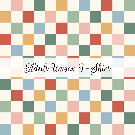 Bright Retro Checkerboard | Adult Unisex T-Shirt | Abstract & Activities