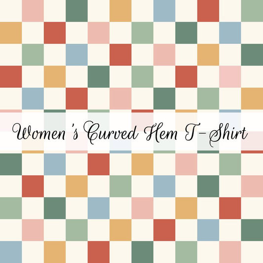 Bright Retro Checkerboard | Women's Curved Hem T-Shirt | Abstract & Activities