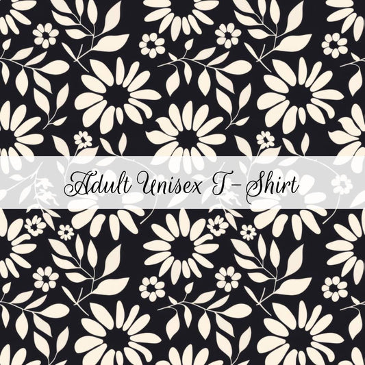 Black & White Floral | Adult Unisex T-Shirt | Abstract & Activities