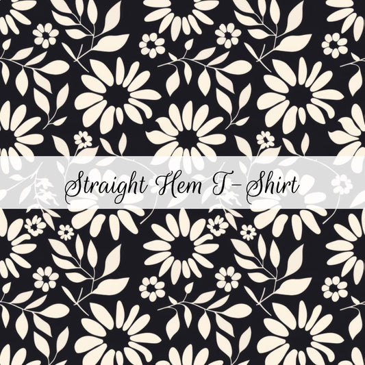 Black & White Floral | Straight Hem T-Shirt | Abstract & Activities