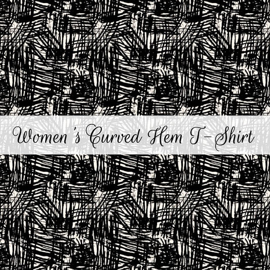 Monochrome Strokes | Women's Curved Hem T-Shirt | Abstract & Activities