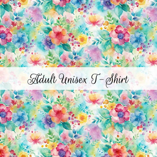 Pastel Watercolour Floral | Adult Unisex T-Shirt | Abstract & Activities