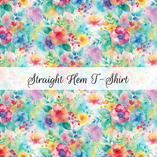 Pastel Watercolour Floral | Straight Hem T-Shirt | Abstract & Activities