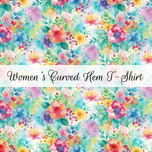 Pastel Watercolour Floral | Women's Curved Hem T-Shirt | Abstract & Activities