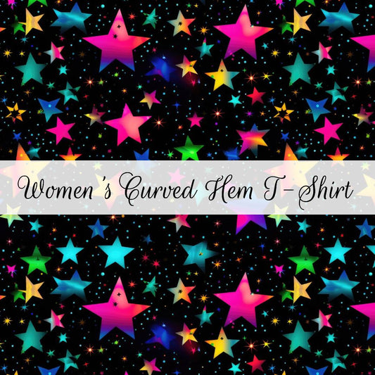 Rainbow Stars | Women's Curved Hem T-Shirt | Abstract & Activities