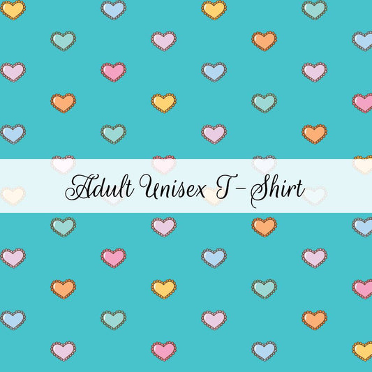 Rainbow Teal Hearts | Adult Unisex T-Shirt | Abstract & Activities
