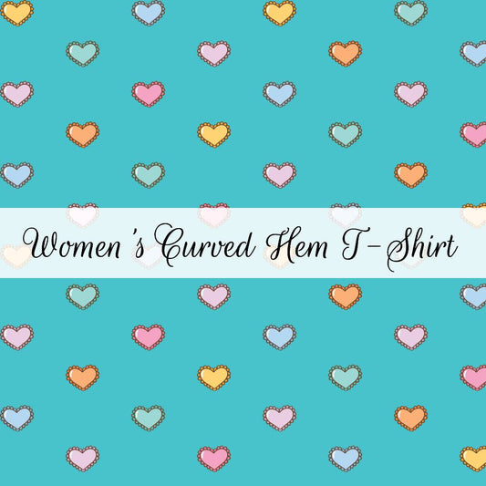 Rainbow Teal Hearts | Women's Curved Hem T-Shirt | Abstract & Activities