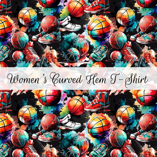 Shooting Hoops | Women's Curved Hem T-Shirt | Abstract & Activities