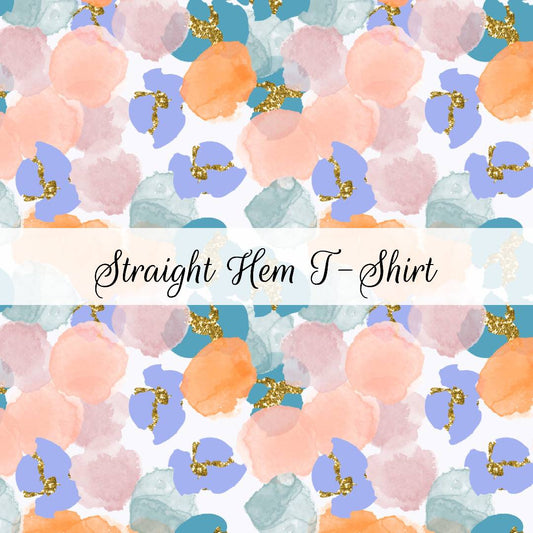 Teal & Peach Watercolour Splatter | Straight Hem T-Shirt | Abstract & Activities